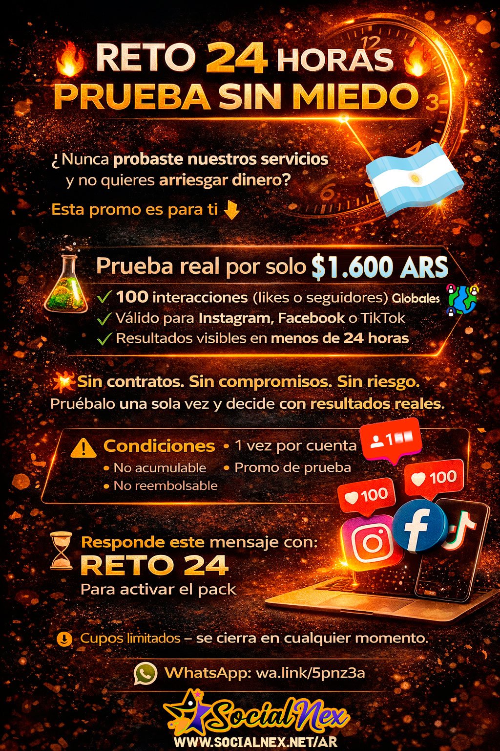 Reto 24 Horas SocialNex — Prueba por $1.600 ARS